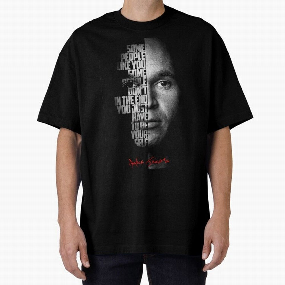 Black and white Andres Iniesta Quote. Oversized T-Shirt Celebrate Match Day Hype around FIFA World Cup 2026, Messi and Cristiano Ronaldo, England, France and Netherlands, Vintage Soccer Flavor, Modern Football Stars, National Flags and Final Night