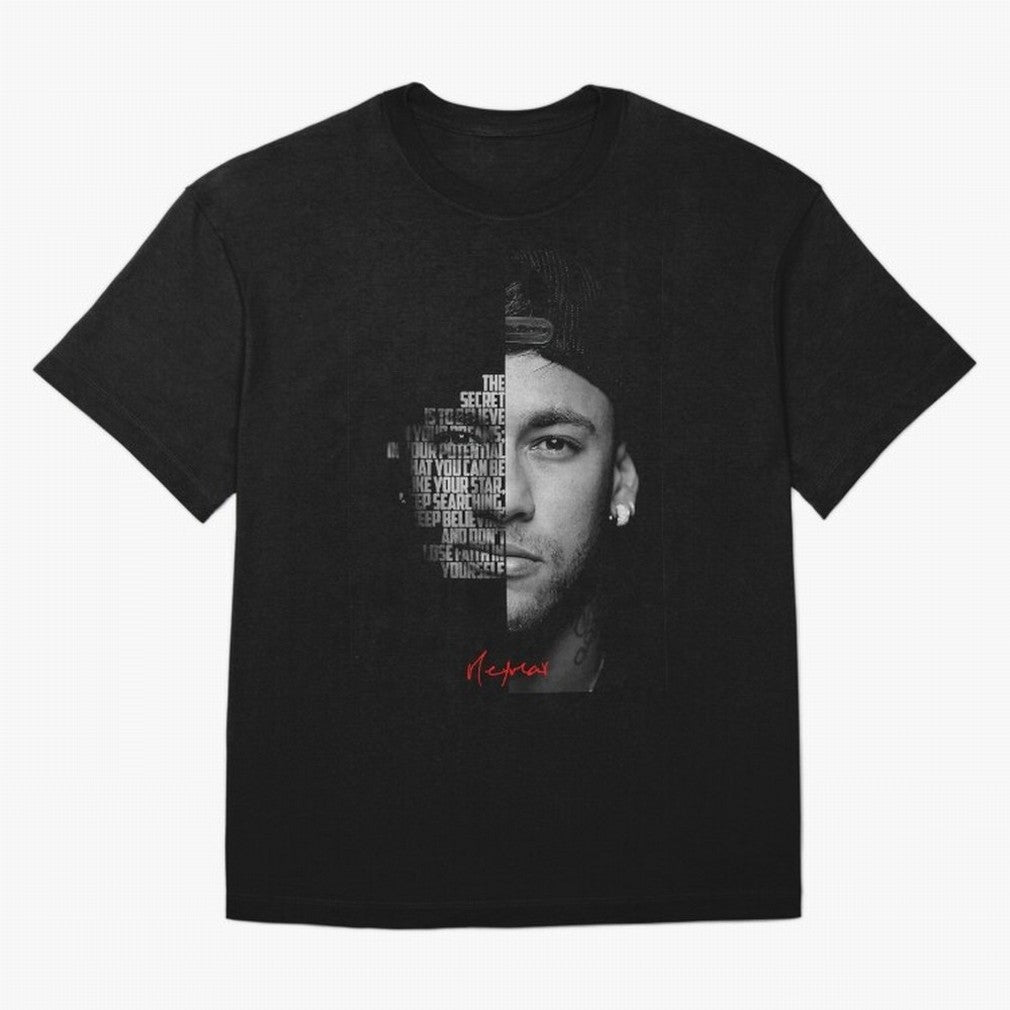 Black and white Neymar Jr quote. Oversized T-Shirt Bring Trophy Dreams to Global Football Passion for FIFA World Cup 2026 Group Stage, Featuring Haaland and Mbappe, Argentina, France and Brazil, Worldwide Fan Energy, Dramatic Goals, Stadium Lights