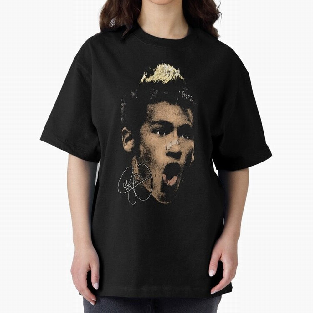 Young Neymar Illustration Oversized T-Shirt Bring Legendary Rivalry Energy to Global Football Passion for FIFA World Cup 2026, Inspired by Neymar, Haaland and Cristiano Ronaldo, Germany, Stadium Memories, Football Loyalty, International Chants and