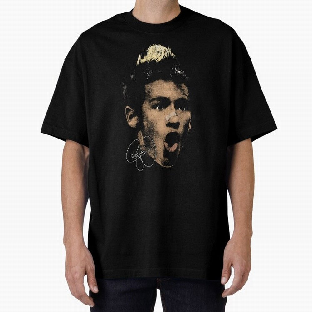 Young Neymar Illustration Oversized T-Shirt Bring Legendary Rivalry Energy to Global Football Passion for FIFA World Cup 2026, Inspired by Neymar, Haaland and Cristiano Ronaldo, Germany, Stadium Memories, Football Loyalty, International Chants and