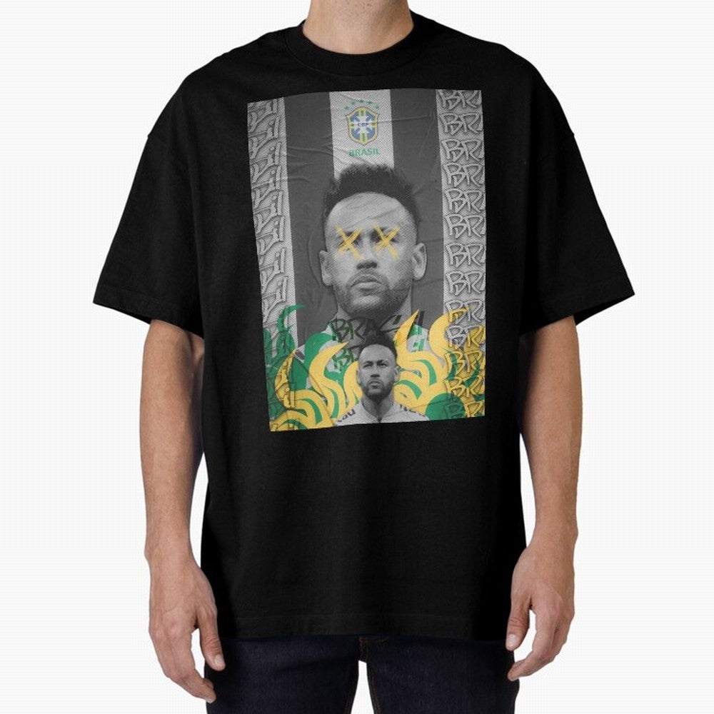 Brazil Football Star Grunge Poster Oversized T-Shirt Make Every Match About FIFA World Cup 2026 Group Stage Highlighting Messi, Neymar and Mbappe, Argentina and Brazil Energy, Supporter Pride, Iconic Celebrations, Legendary Names and Global Match