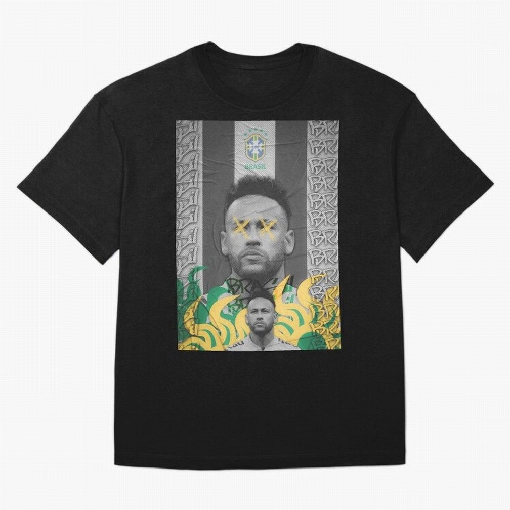 Brazil Football Star Grunge Poster Oversized T-Shirt Make Every Match About FIFA World Cup 2026 Group Stage Highlighting Messi, Neymar and Mbappe, Argentina and Brazil Energy, Supporter Pride, Iconic Celebrations, Legendary Names and Global Match