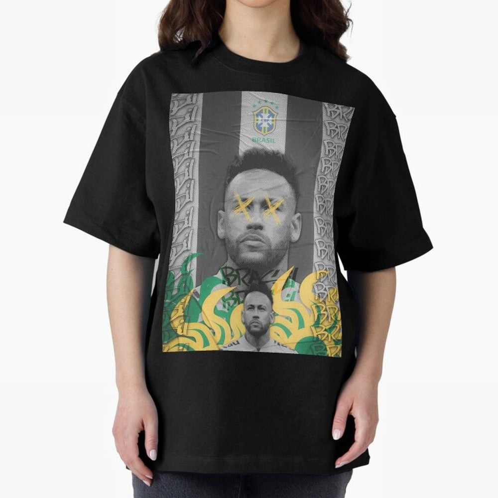 Brazil Football Star Grunge Poster Oversized T-Shirt Make Every Match About FIFA World Cup 2026 Group Stage Highlighting Messi, Neymar and Mbappe, Argentina and Brazil Energy, Supporter Pride, Iconic Celebrations, Legendary Names and Global Match