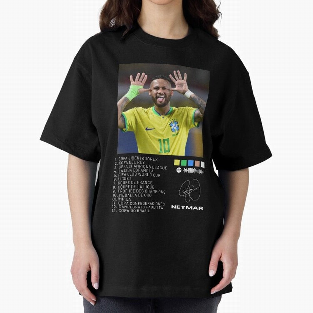 Neymar Brazil 10 Oversized T-Shirt Show Match Day Excitement for Global Football Passion for FIFA World Cup 2026, Connected to Messi and Cristiano Ronaldo, Spain and Netherlands, Worldwide Fan Energy, Dramatic Goals, Stadium Lights and Championship
