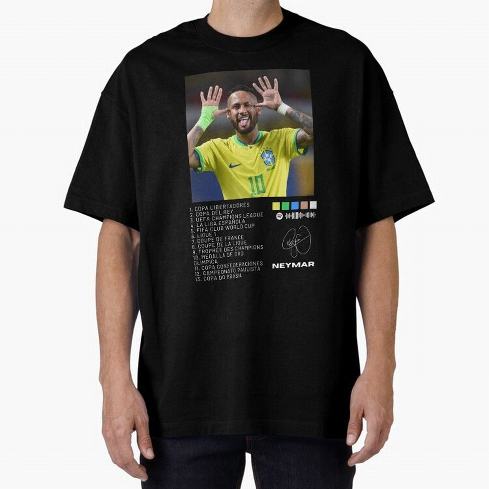 Neymar Brazil 10 Oversized T-Shirt Show Match Day Excitement for Global Football Passion for FIFA World Cup 2026, Connected to Messi and Cristiano Ronaldo, Spain and Netherlands, Worldwide Fan Energy, Dramatic Goals, Stadium Lights and Championship