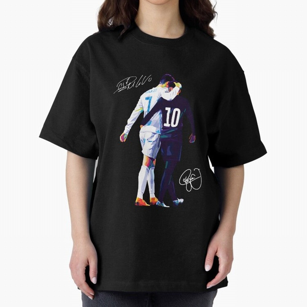 Cristiano Ronaldo and Neymar Jr Wpap Art Oversized T-Shirt Celebrate Unforgettable Nights in the FIFA World Cup 2026 Group Stage Journey through Mbappe and Neymar Highlights, Argentina, France and Brazil Pride, Classic Soccer Heritage, Championship