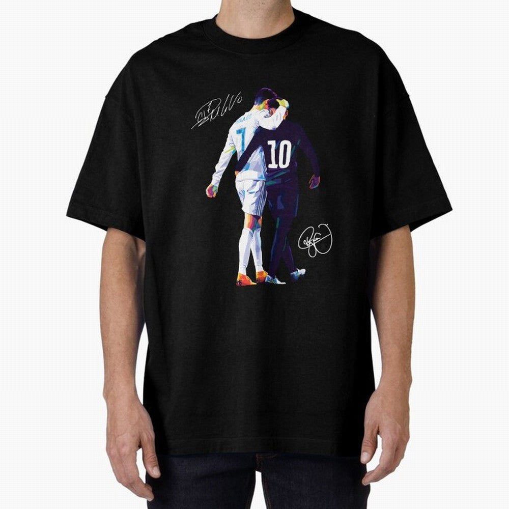 Cristiano Ronaldo and Neymar Jr Wpap Art Oversized T-Shirt Celebrate Unforgettable Nights in the FIFA World Cup 2026 Group Stage Journey through Mbappe and Neymar Highlights, Argentina, France and Brazil Pride, Classic Soccer Heritage, Championship