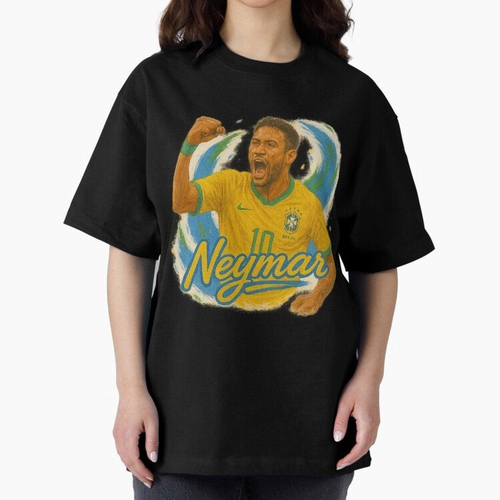 Neymar Brazil Art ¨C Dynamic Football Superstar Tribute Design	 Oversized T-Shirt Celebrate the Biggest Stage of the FIFA World Cup 2026 Journey through Mbappe and Neymar Highlights, Germany Pride, Goal Celebration Energy, Supporter Heritage,