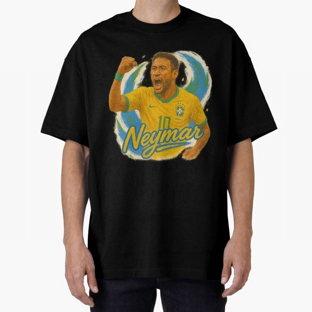 Neymar Brazil Art ¨C Dynamic Football Superstar Tribute Design	 Oversized T-Shirt Celebrate the Biggest Stage of the FIFA World Cup 2026 Journey through Mbappe and Neymar Highlights, Germany Pride, Goal Celebration Energy, Supporter Heritage,