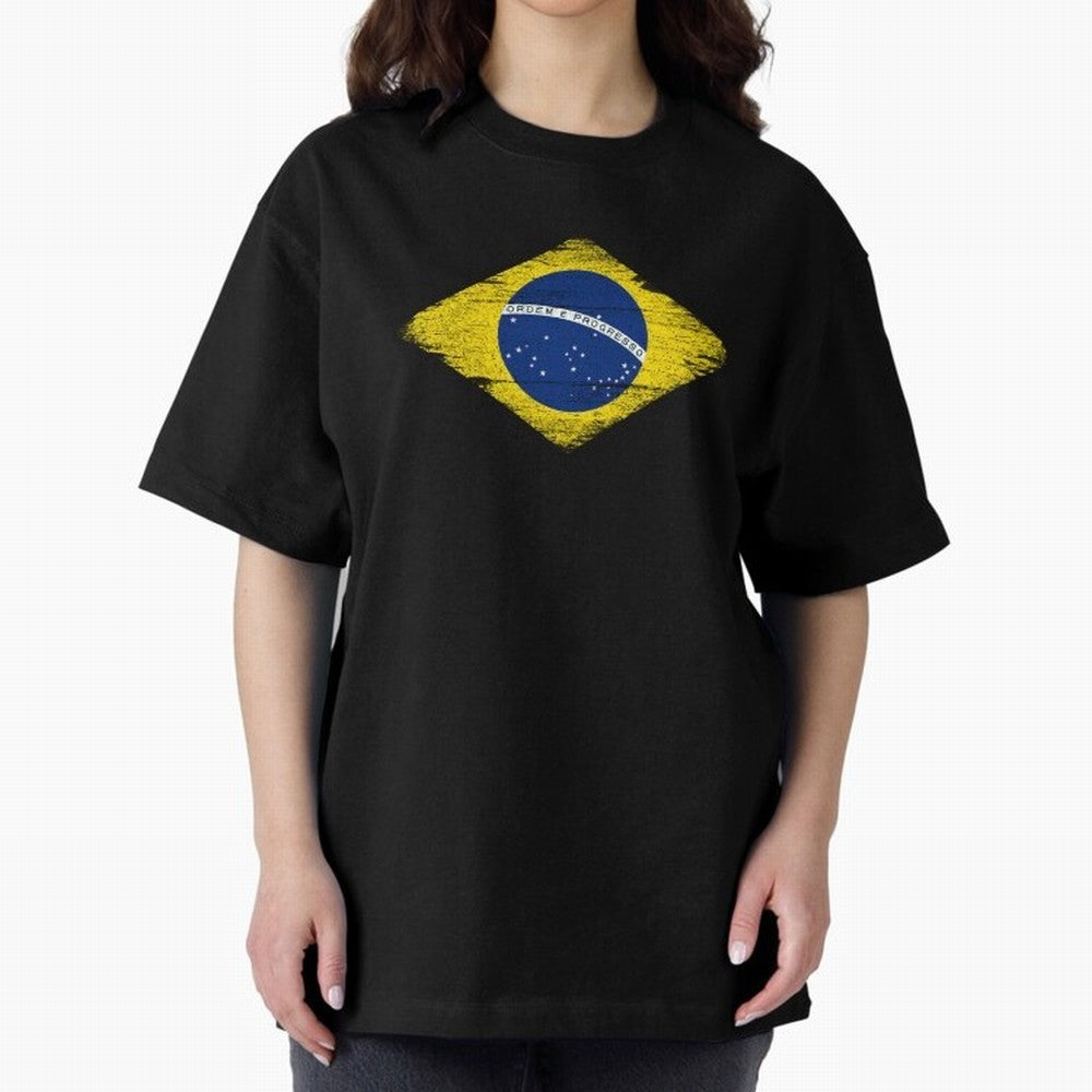 Brazil Flag Design Oversized T-Shirt Represent the Passion of Match Day Hype around FIFA World Cup 2026, Mbappe and Neymar, France and Portugal, Stadium Memories, Football Loyalty, International Chants and Championship Tradition; Ideal for Fans Who