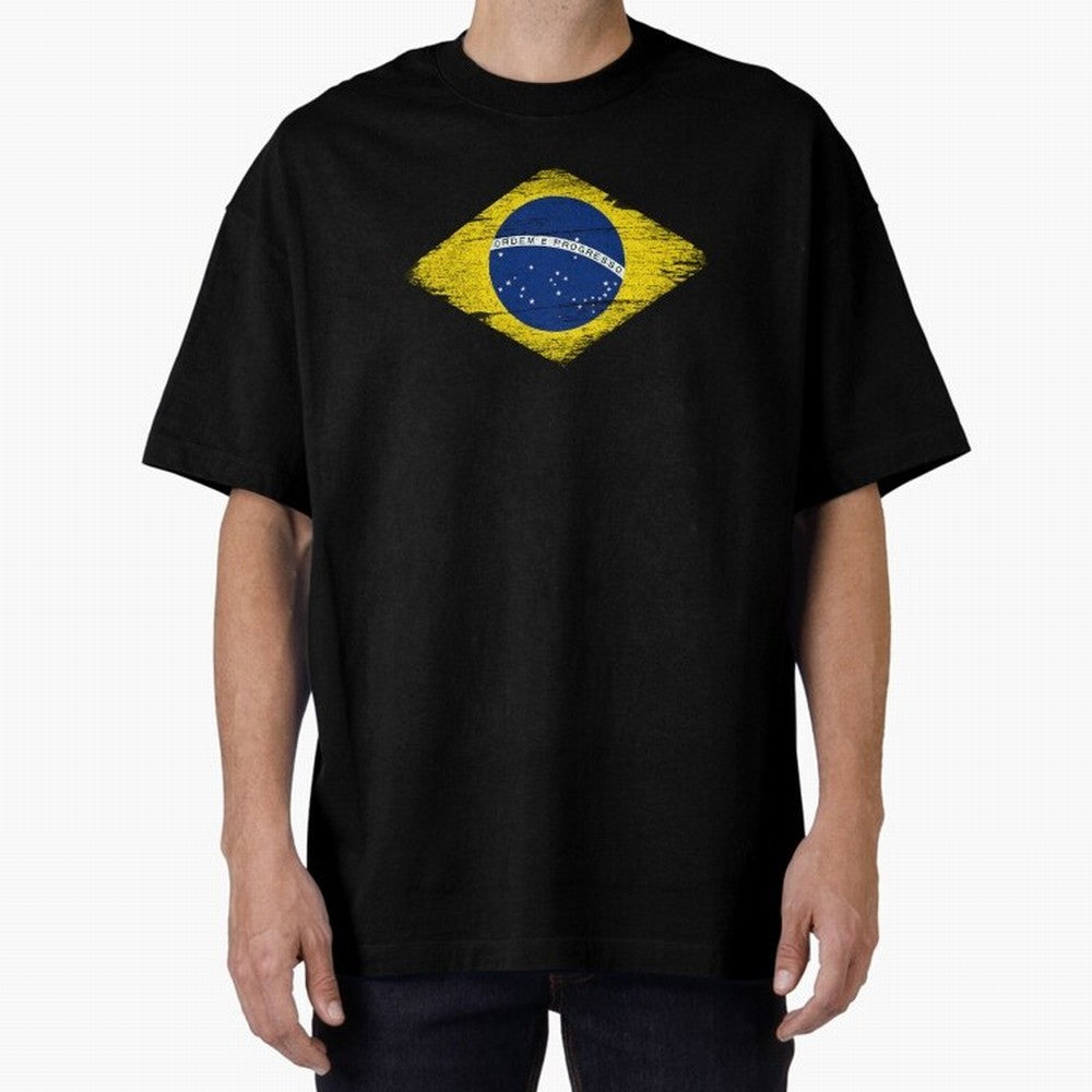 Brazil Flag Design Oversized T-Shirt Represent the Passion of Match Day Hype around FIFA World Cup 2026, Mbappe and Neymar, France and Portugal, Stadium Memories, Football Loyalty, International Chants and Championship Tradition; Ideal for Fans Who