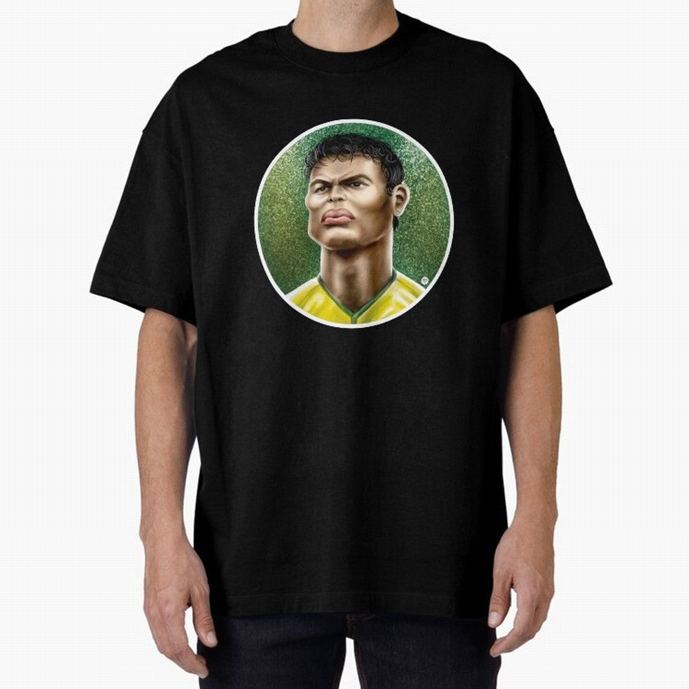 Footballicature : Thiago Silva Classic T-Shirt Honor Football Greatness during Global Football Passion for FIFA World Cup 2026 Group Stage, Highlighting Neymar, Portugal, Spain and Germany, Football Festival Excitement, Trophy Ambitions, Country
