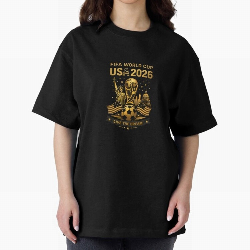 Fifa World Cup USA 2026 Gold Soccer Football Classic T-Shirt Make Every Kick Count in the FIFA World Cup 2026 USA Canada Mexico Journey through Haaland Highlights, Germany Pride, Championship Spirit, Famous Goals, Roaring Crowds and International