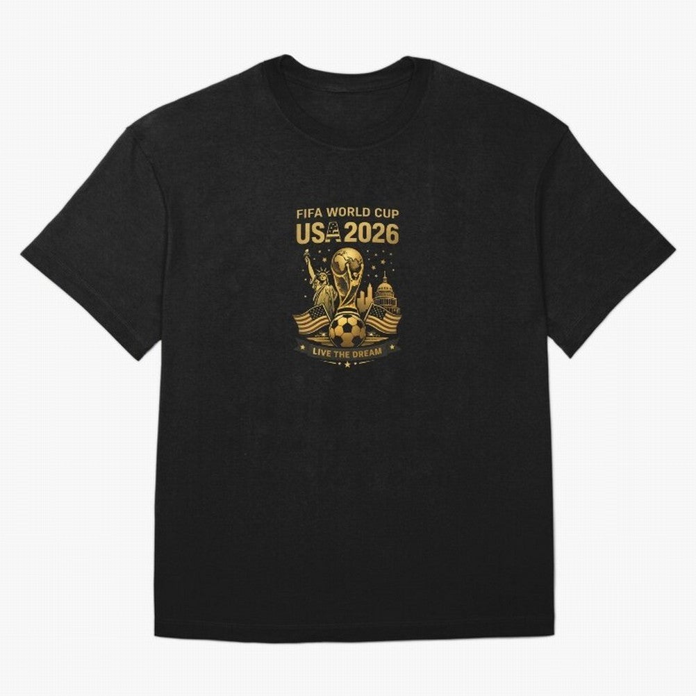 Fifa World Cup USA 2026 Gold Soccer Football Classic T-Shirt Make Every Kick Count in the FIFA World Cup 2026 USA Canada Mexico Journey through Haaland Highlights, Germany Pride, Championship Spirit, Famous Goals, Roaring Crowds and International
