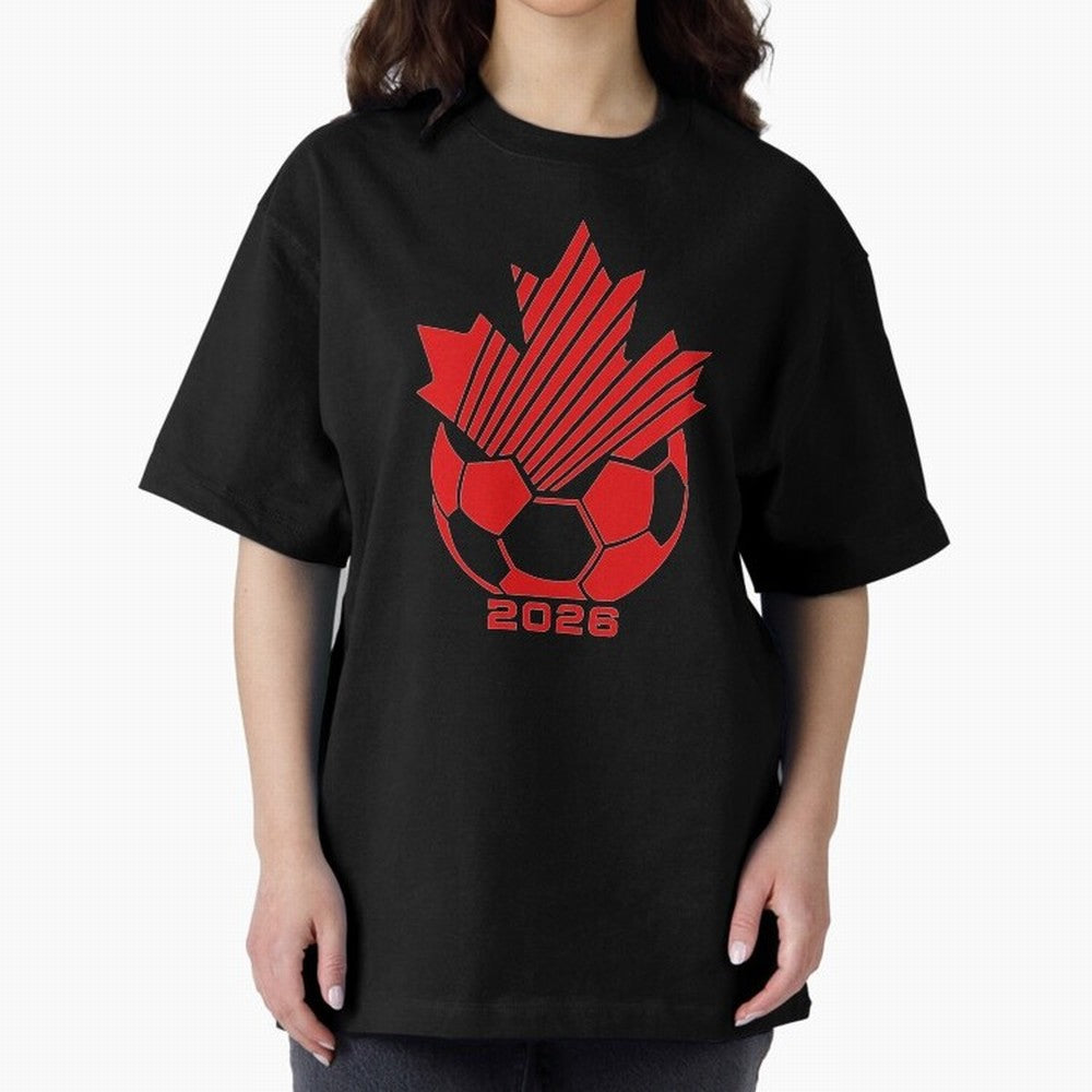 Red Maple Leaf Soccer 2026 Emblem Classic T-Shirt Stand Out with Spirit from Global Football Passion for FIFA World Cup 2026 USA Canada Mexico, Capturing Mbappe and Neymar, France and Portugal, Game Day Rituals, Football Legends, Country Pride and