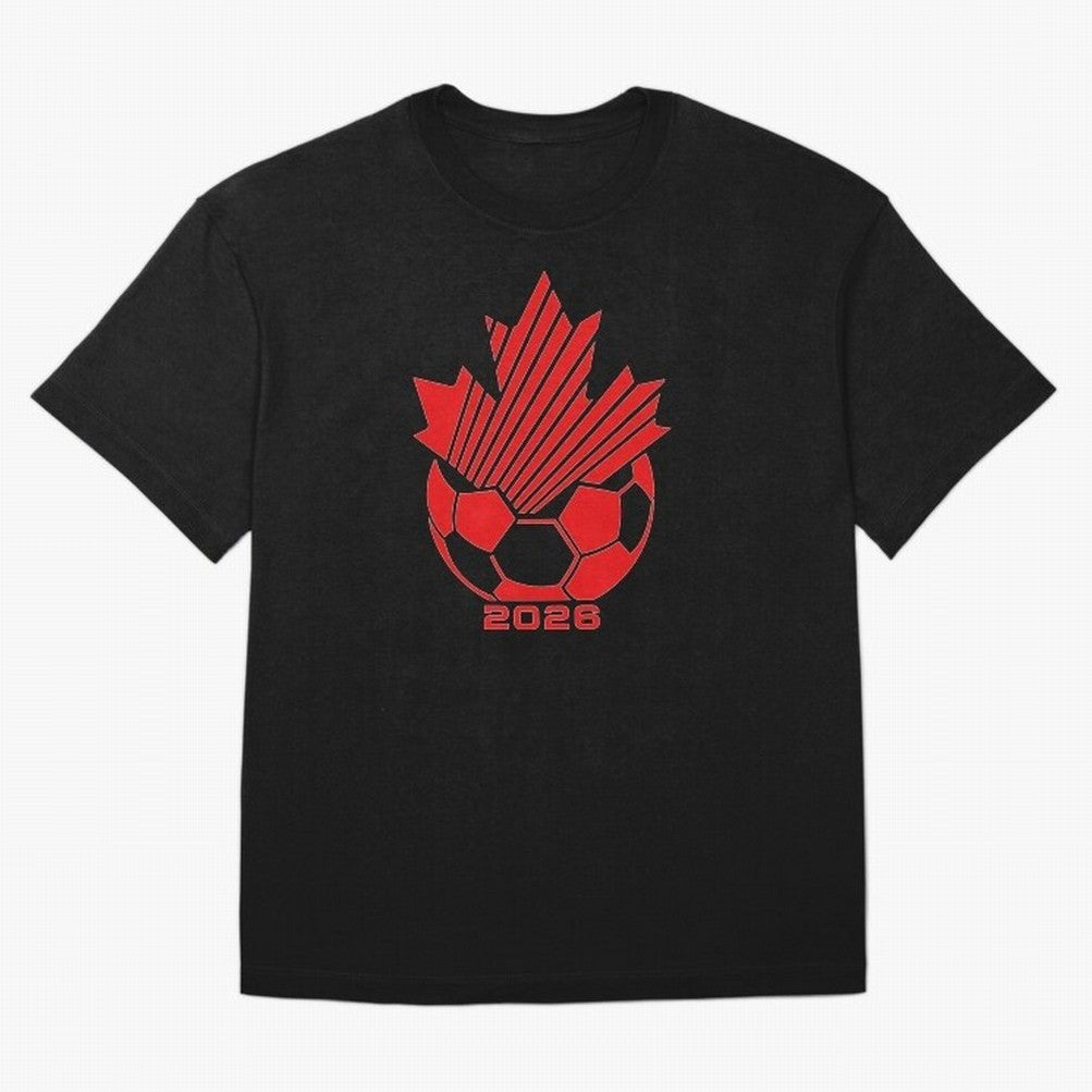 Red Maple Leaf Soccer 2026 Emblem Classic T-Shirt Stand Out with Spirit from Global Football Passion for FIFA World Cup 2026 USA Canada Mexico, Capturing Mbappe and Neymar, France and Portugal, Game Day Rituals, Football Legends, Country Pride and
