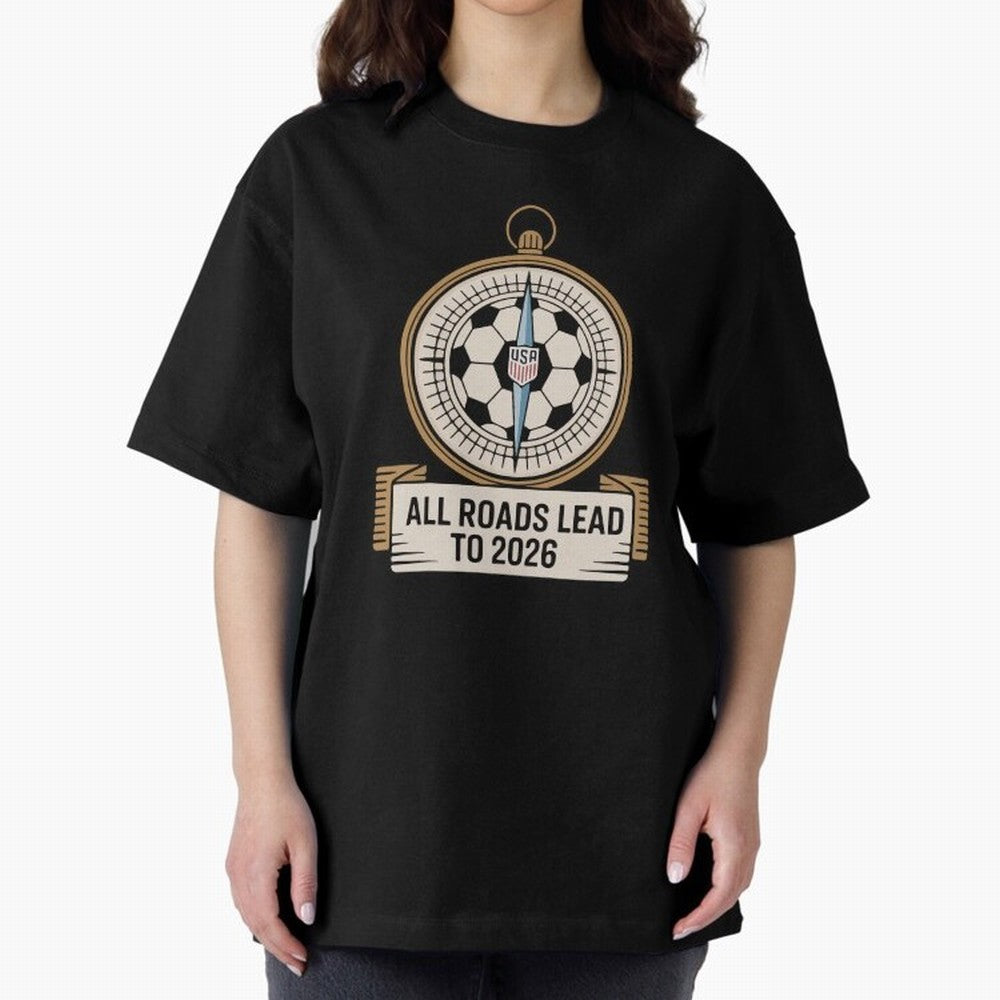 All Roads Lead to 2026 USA Soccer Compass World Cup Classic T-Shirt Embrace FIFA World Cup 2026 with Mbappe and Neymar, Spain Energy, Sports Nostalgia, International Competition, Famous Players and Unforgettable Victories; Made for Collectors Who