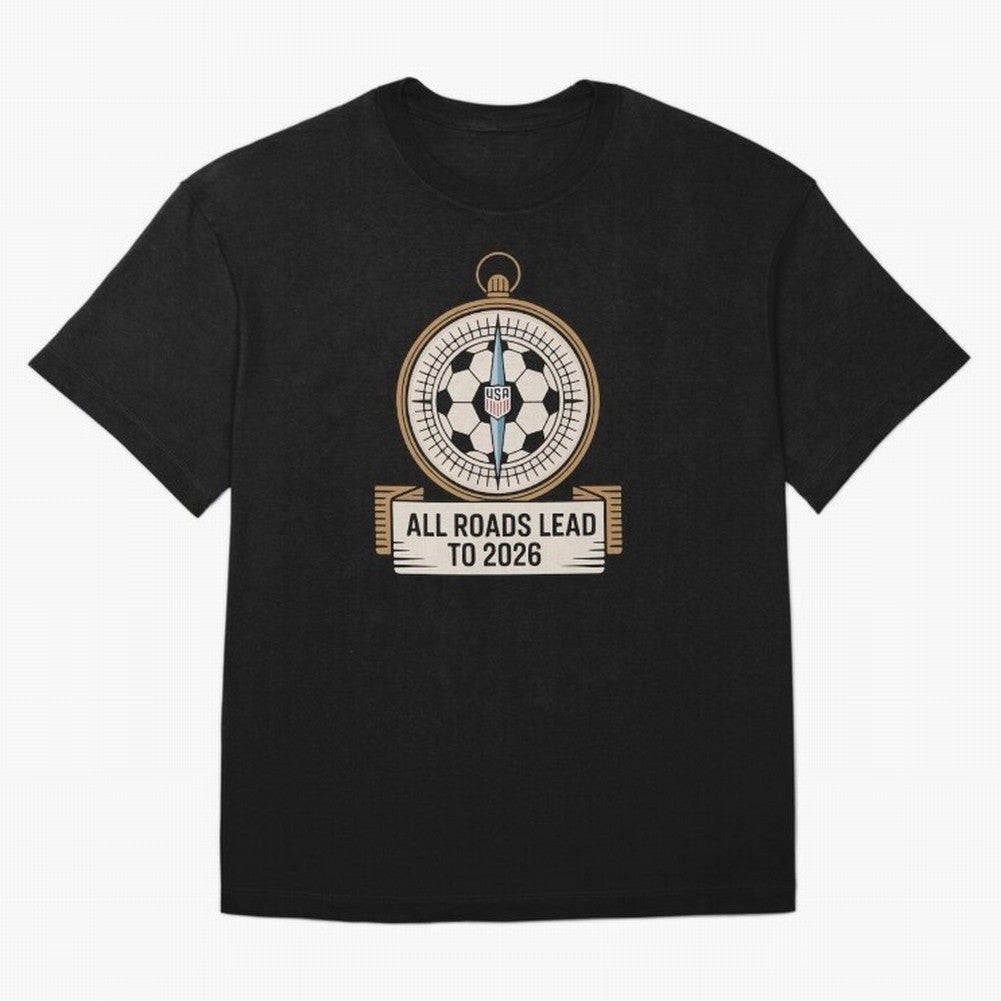 All Roads Lead to 2026 USA Soccer Compass World Cup Classic T-Shirt Embrace FIFA World Cup 2026 with Mbappe and Neymar, Spain Energy, Sports Nostalgia, International Competition, Famous Players and Unforgettable Victories; Made for Collectors Who