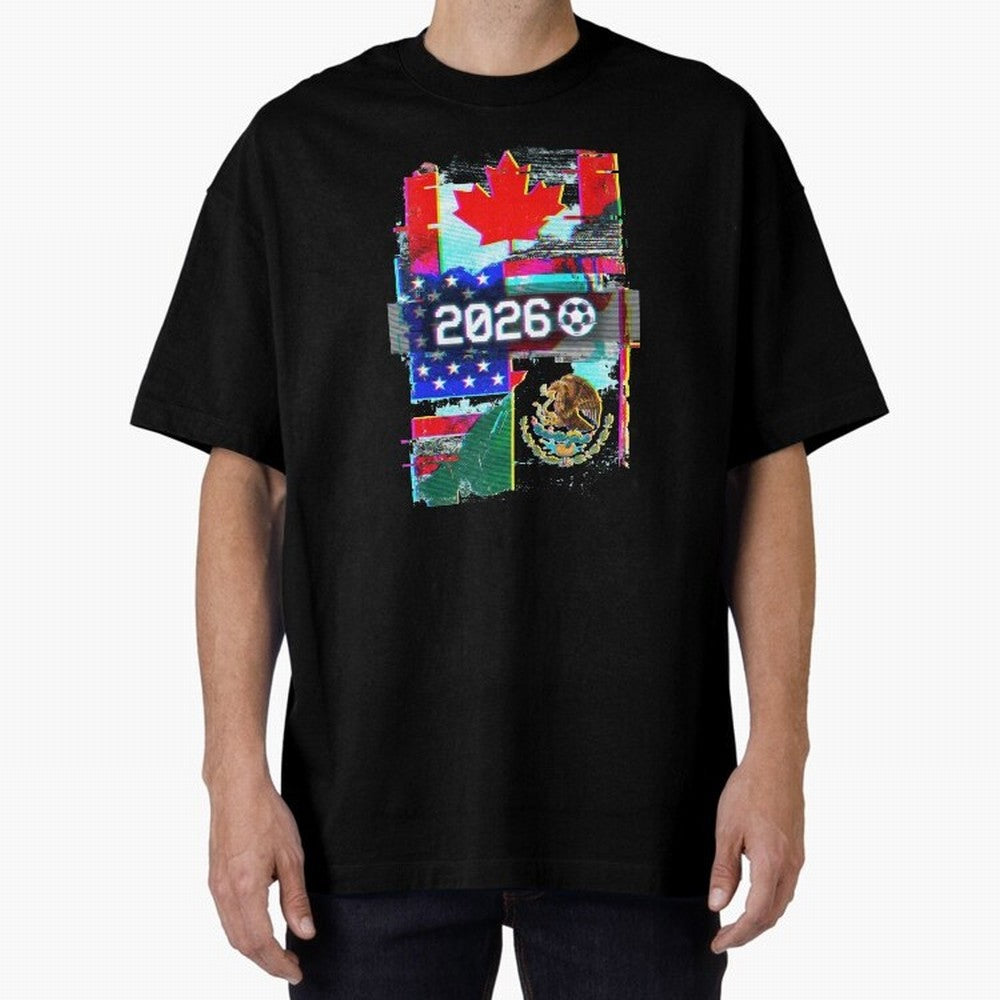 Glitched United 2026 - North America Tournament Emblem Classic T-Shirt Elevate FIFA World Cup 2026 Spirit, Filled with France and Portugal, Messi and Cristiano Ronaldo, Sports Nostalgia, International Competition, Famous Players and Unforgettable