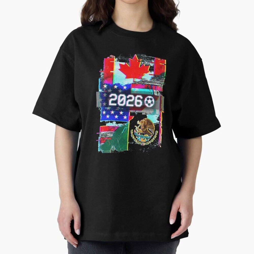 Glitched United 2026 - North America Tournament Emblem Classic T-Shirt Elevate FIFA World Cup 2026 Spirit, Filled with France and Portugal, Messi and Cristiano Ronaldo, Sports Nostalgia, International Competition, Famous Players and Unforgettable