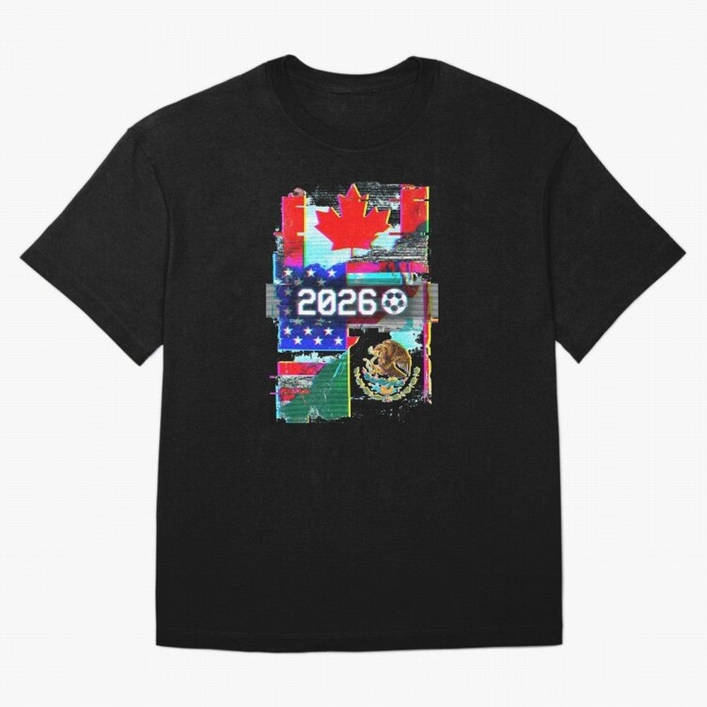 Glitched United 2026 - North America Tournament Emblem Classic T-Shirt Elevate FIFA World Cup 2026 Spirit, Filled with France and Portugal, Messi and Cristiano Ronaldo, Sports Nostalgia, International Competition, Famous Players and Unforgettable