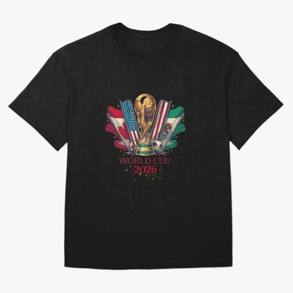 Host Trio Flags Banner Trophy Classic T-Shirt Build the FIFA World Cup 2026 Journey through Messi and Cristiano Ronaldo Highlights, England Pride, Football Passion, Legendary Performances, Festival Vibes and Supporter Community; Great for