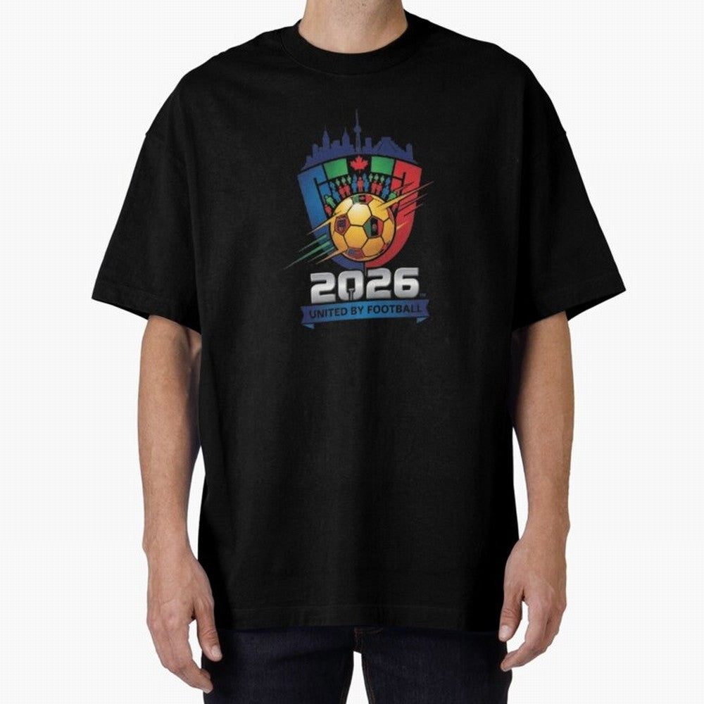 2026 World Cup United by Football Shield Emblem with Skyline Classic T-Shirt Carry the Colors and Pride of Global Football Passion for FIFA World Cup 2026, with Messi, Spain and Netherlands, Tournament Hype, Historic Matchups, Family Viewing
