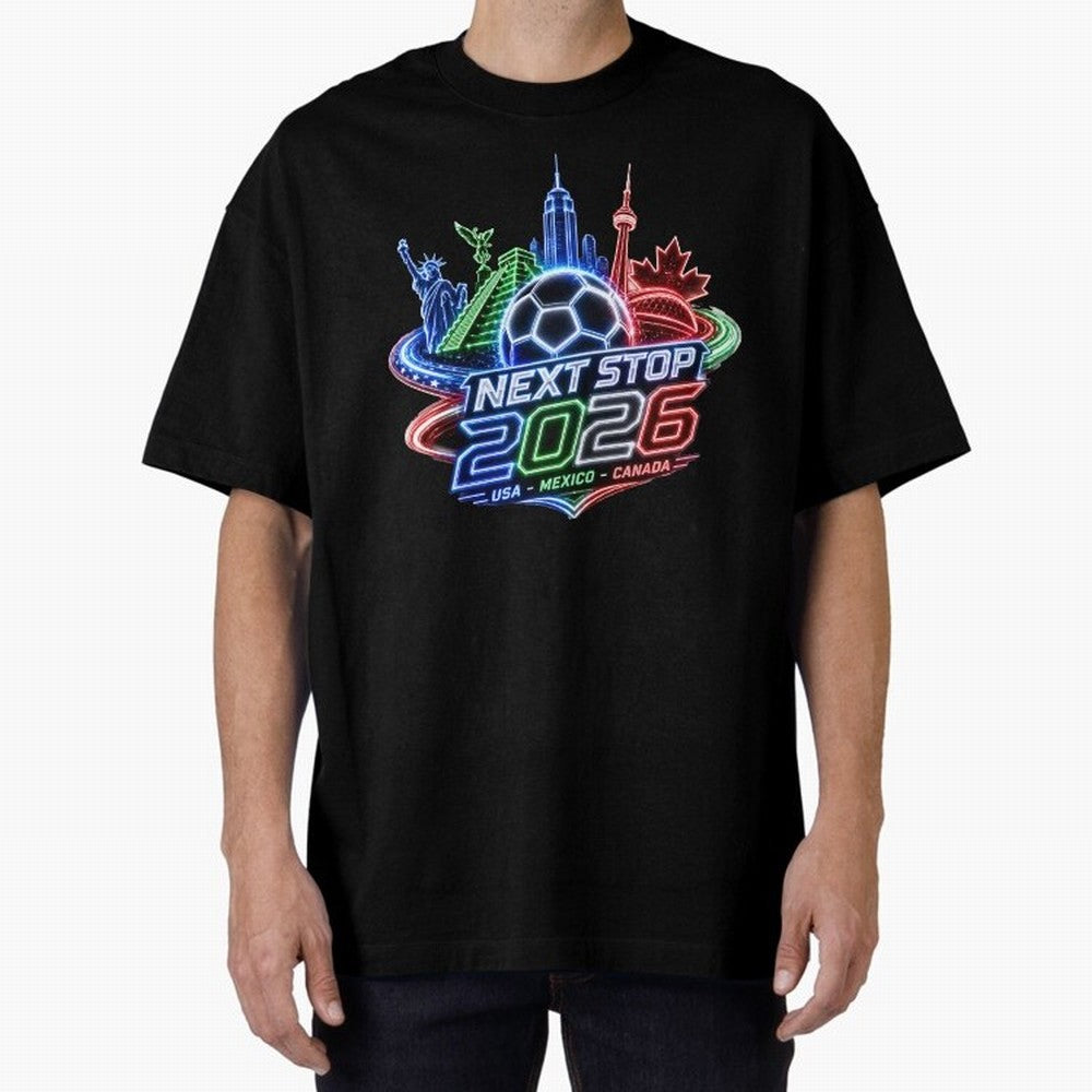 Next Stop 2026 USA Mexico Canada Neon Soccer Emblem Classic T-Shirt Build Match Day Hype around FIFA World Cup 2026, Mbappe and Neymar, Spain, Game Day Rituals, Football Legends, Country Pride and the Road to the Final; Perfect for Supporters Who