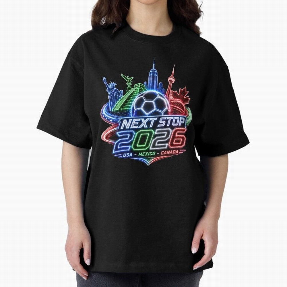 Next Stop 2026 USA Mexico Canada Neon Soccer Emblem Classic T-Shirt Build Match Day Hype around FIFA World Cup 2026, Mbappe and Neymar, Spain, Game Day Rituals, Football Legends, Country Pride and the Road to the Final; Perfect for Supporters Who