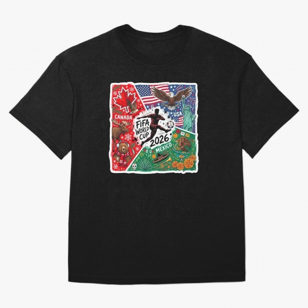 FIFA World Cup 2026 USA Canada Mexico ¨C Patriotic Football Collage Design Classic T-Shirt Show Passion for the Stars of FIFA World Cup 2026 Group Stage Spirit, Driven by Brazil, Portugal and Argentina, Neymar, Haaland and Cristiano Ronaldo,