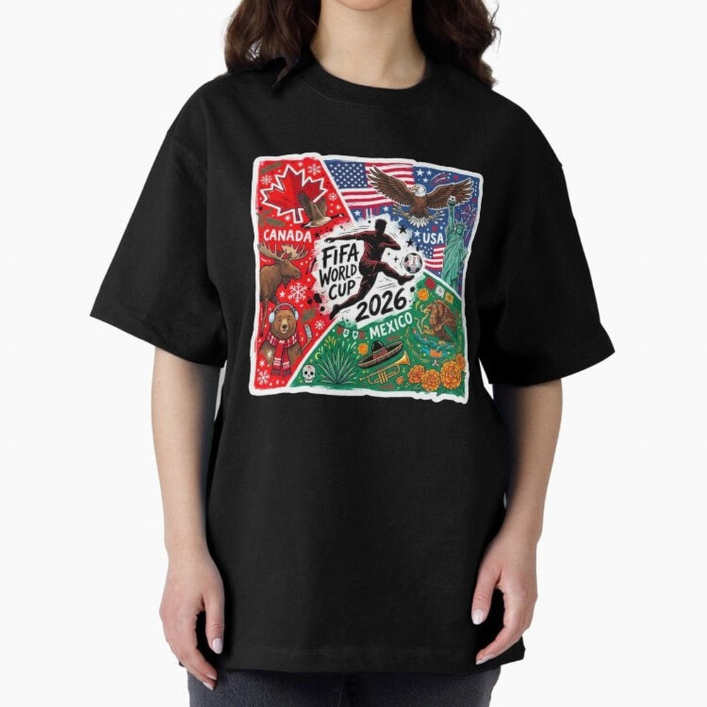 FIFA World Cup 2026 USA Canada Mexico ¨C Patriotic Football Collage Design Classic T-Shirt Show Passion for the Stars of FIFA World Cup 2026 Group Stage Spirit, Driven by Brazil, Portugal and Argentina, Neymar, Haaland and Cristiano Ronaldo,