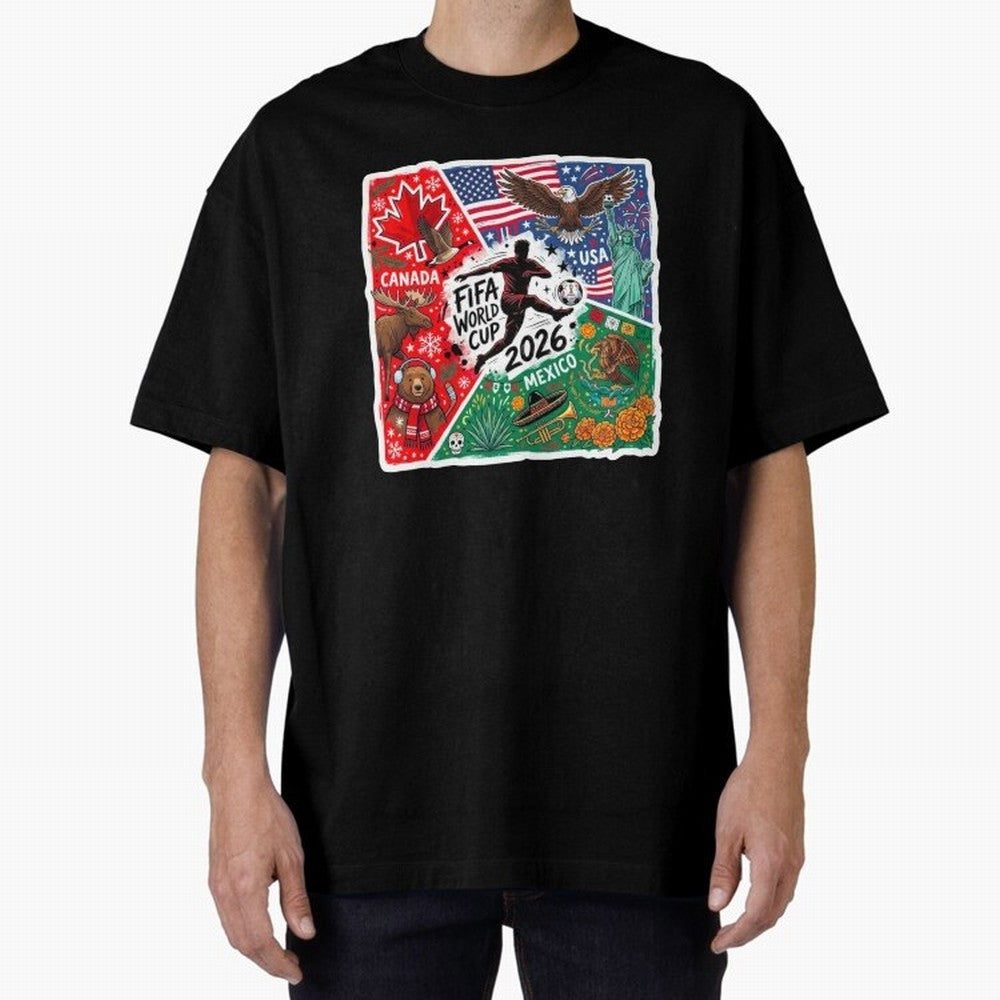 FIFA World Cup 2026 USA Canada Mexico ¨C Patriotic Football Collage Design Classic T-Shirt Show Passion for the Stars of FIFA World Cup 2026 Group Stage Spirit, Driven by Brazil, Portugal and Argentina, Neymar, Haaland and Cristiano Ronaldo,