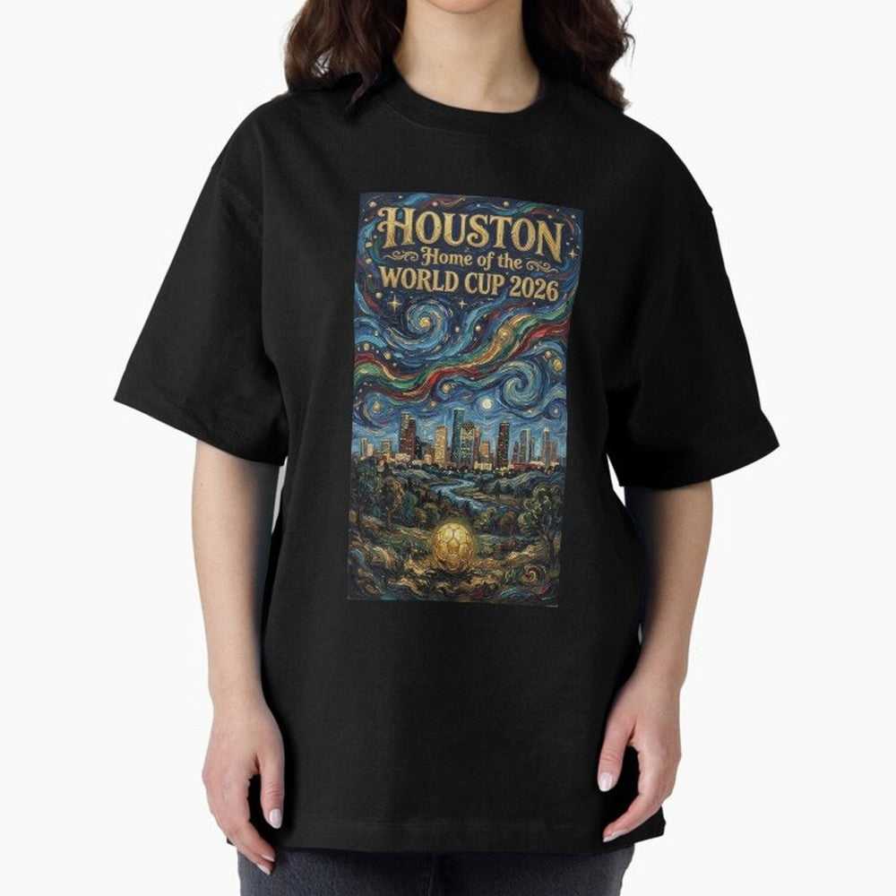 Houston Starry Night Skyline World Cup 2026 Soccer Poster ¡ª Van Gogh Fine Art Print Classic T-Shirt Stand Proud for FIFA World Cup 2026 Group Stage Driven by Mbappe and Neymar, Brazil, Portugal and Argentina Energy, Worldwide Fan Energy, Dramatic
