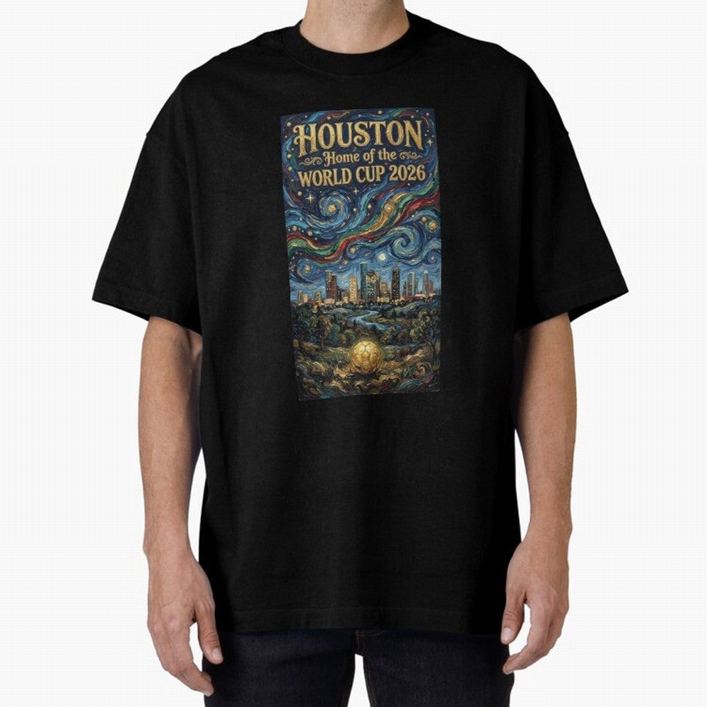 Houston Starry Night Skyline World Cup 2026 Soccer Poster ¡ª Van Gogh Fine Art Print Classic T-Shirt Stand Proud for FIFA World Cup 2026 Group Stage Driven by Mbappe and Neymar, Brazil, Portugal and Argentina Energy, Worldwide Fan Energy, Dramatic
