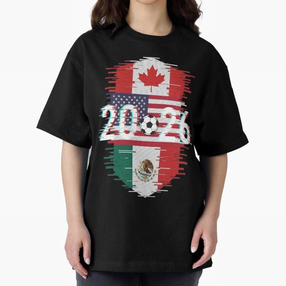 Glitched United 2026 - North America Emblem Classic T-Shirt Turn Up for Global Football Passion for FIFA World Cup 2026, Connected to Messi, CR7 and Mbappe, Spain, Stadium Memories, Football Loyalty, International Chants and Championship Tradition;