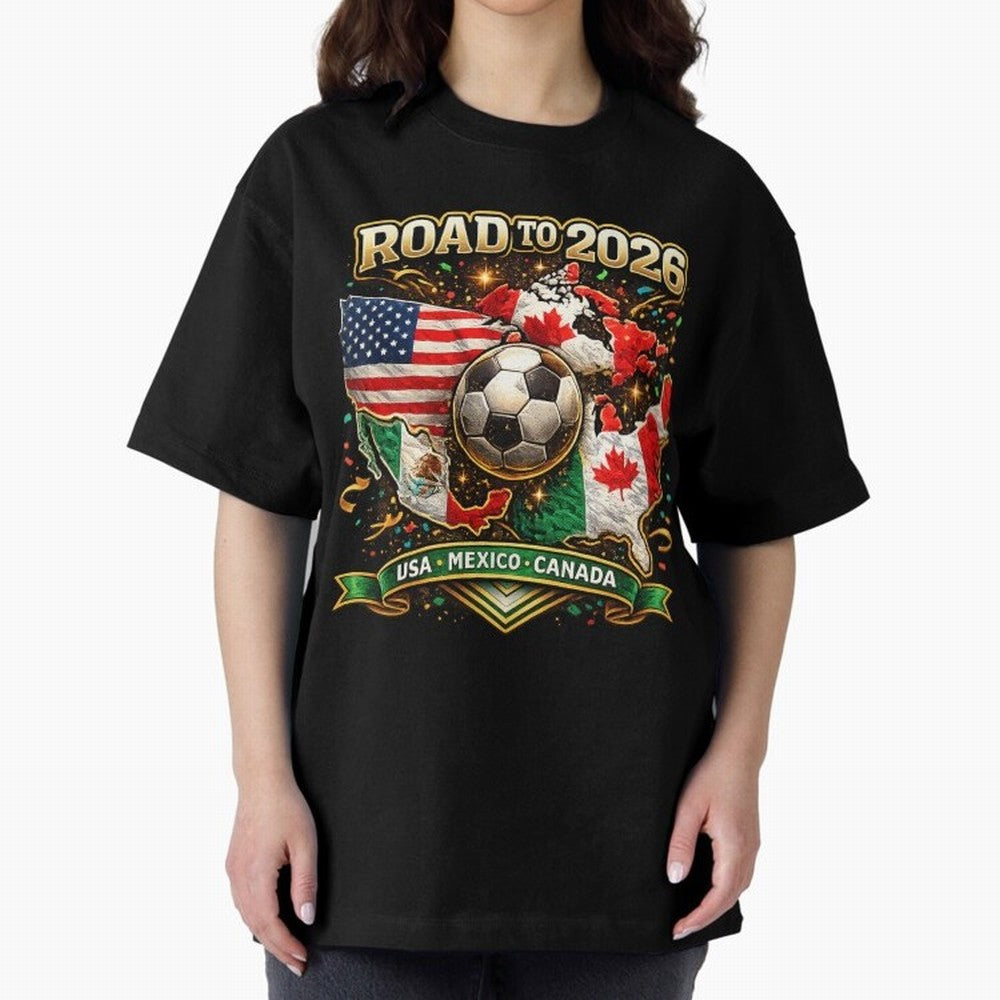 Road to 2026 Soccer Tournament - USA Mexico Canada Flags Classic T-Shirt Bring World Football Passion into Match Day Hype around FIFA World Cup 2026, Neymar, Haaland and Cristiano Ronaldo, England, France and Netherlands, Championship Spirit,