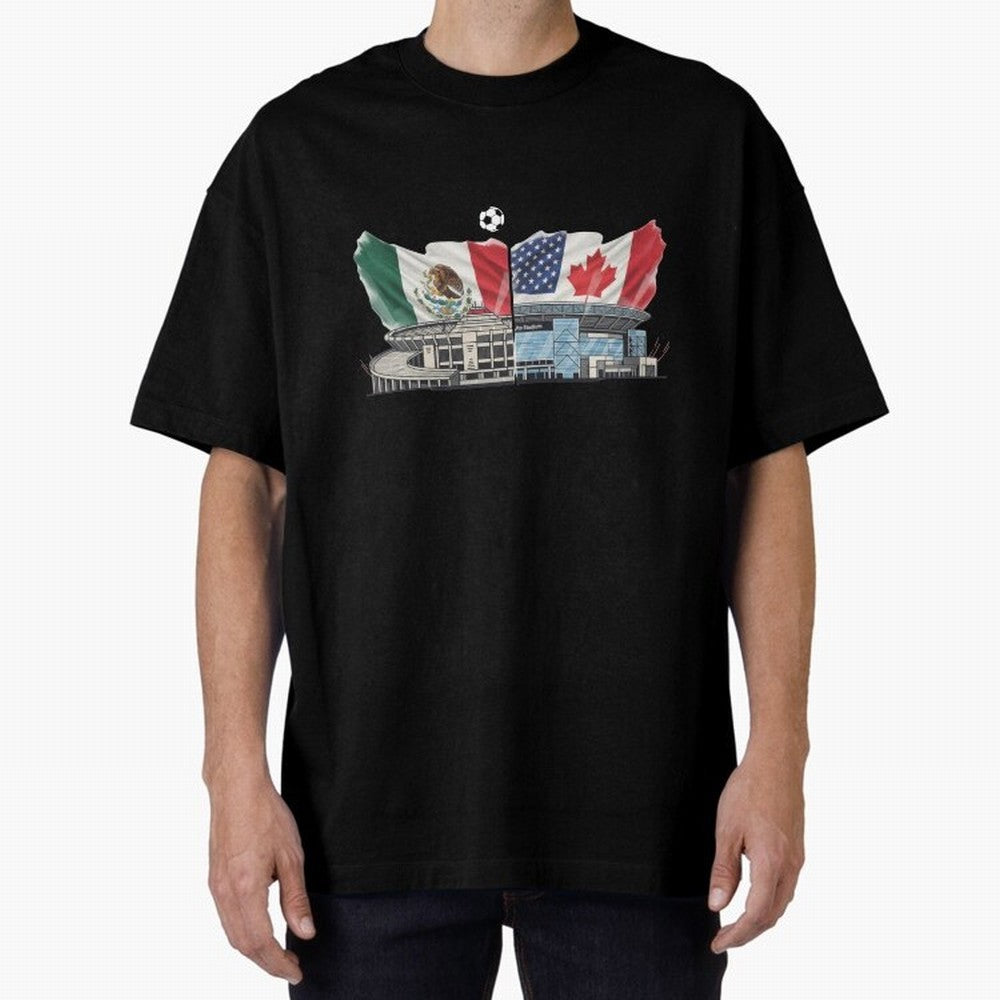 2026 World Cup Opening & Final ¨C Azteca Stadium Mexico & MetLife Stadium USA ¨C Football Design with Mexican, Canadian & US Flags Classic T-Shirt Join the Countdown to FIFA World Cup 2026 USA Canada Mexico with Neymar, Haaland and Cristiano