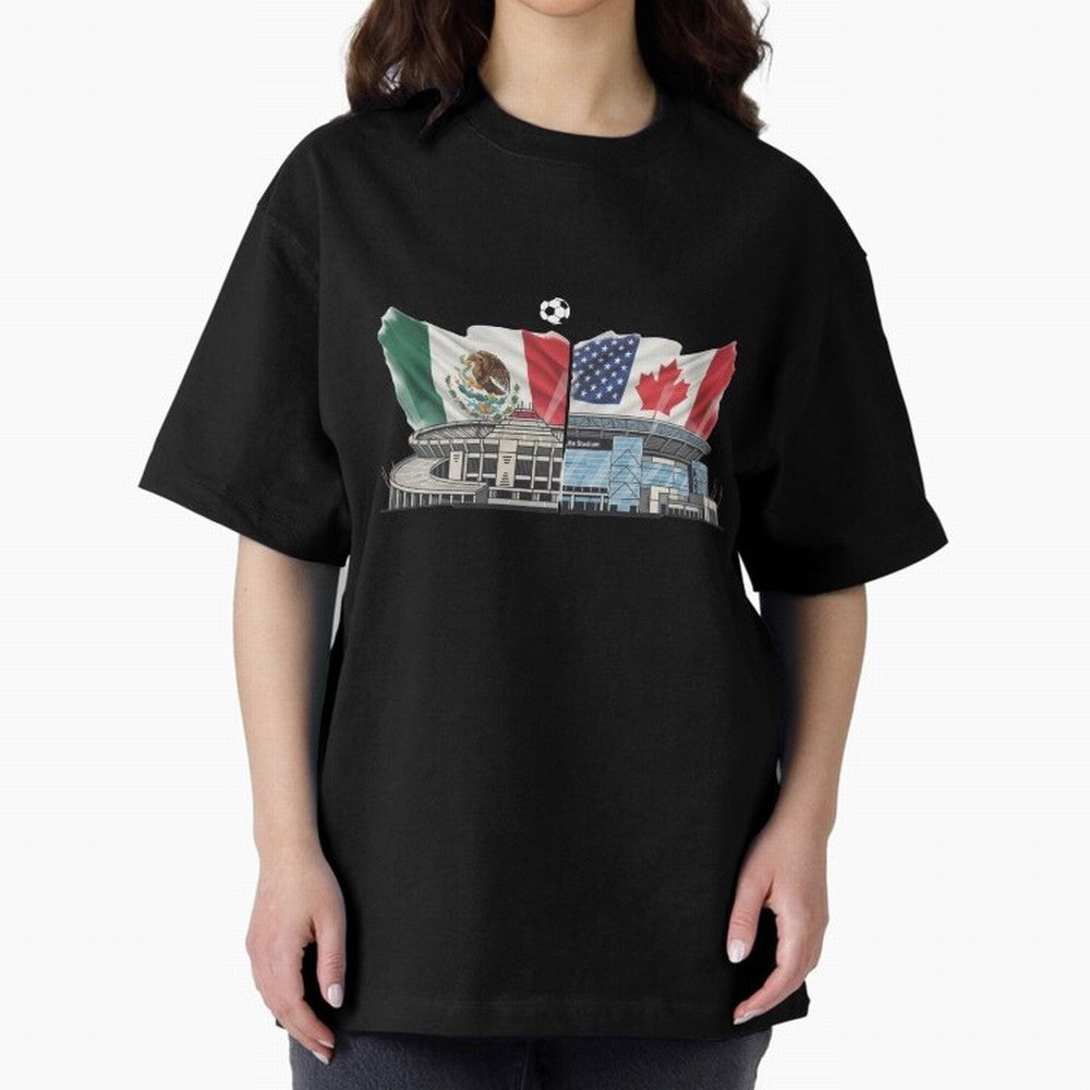 2026 World Cup Opening & Final ¨C Azteca Stadium Mexico & MetLife Stadium USA ¨C Football Design with Mexican, Canadian & US Flags Classic T-Shirt Join the Countdown to FIFA World Cup 2026 USA Canada Mexico with Neymar, Haaland and Cristiano
