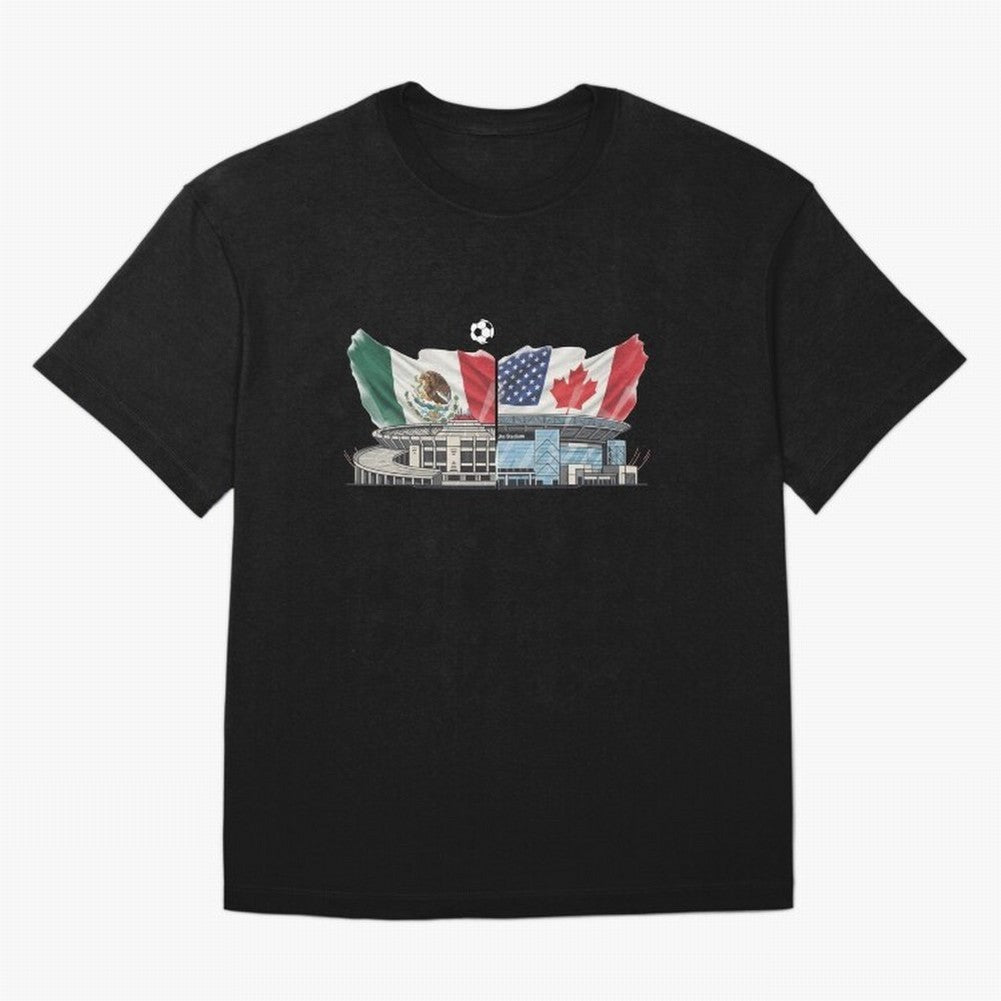 2026 World Cup Opening & Final ¨C Azteca Stadium Mexico & MetLife Stadium USA ¨C Football Design with Mexican, Canadian & US Flags Classic T-Shirt Join the Countdown to FIFA World Cup 2026 USA Canada Mexico with Neymar, Haaland and Cristiano