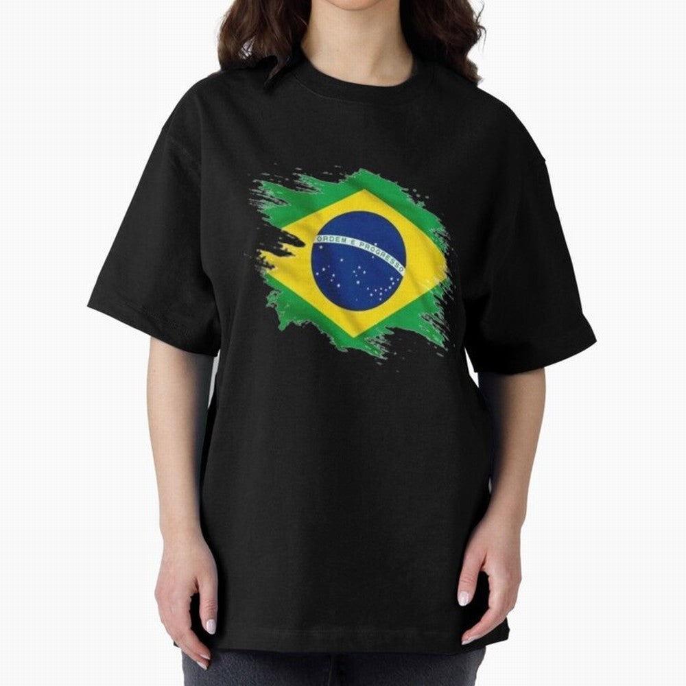 Brazil Flag Artistic Brush Stroke - Modern Flag Design T-Shirt Classic T-Shirt Show Up for the Glory of FIFA World Cup 2026 Filled with CR7 and Messi, Argentina and Brazil Energy, Championship Spirit, Famous Goals, Roaring Crowds and International
