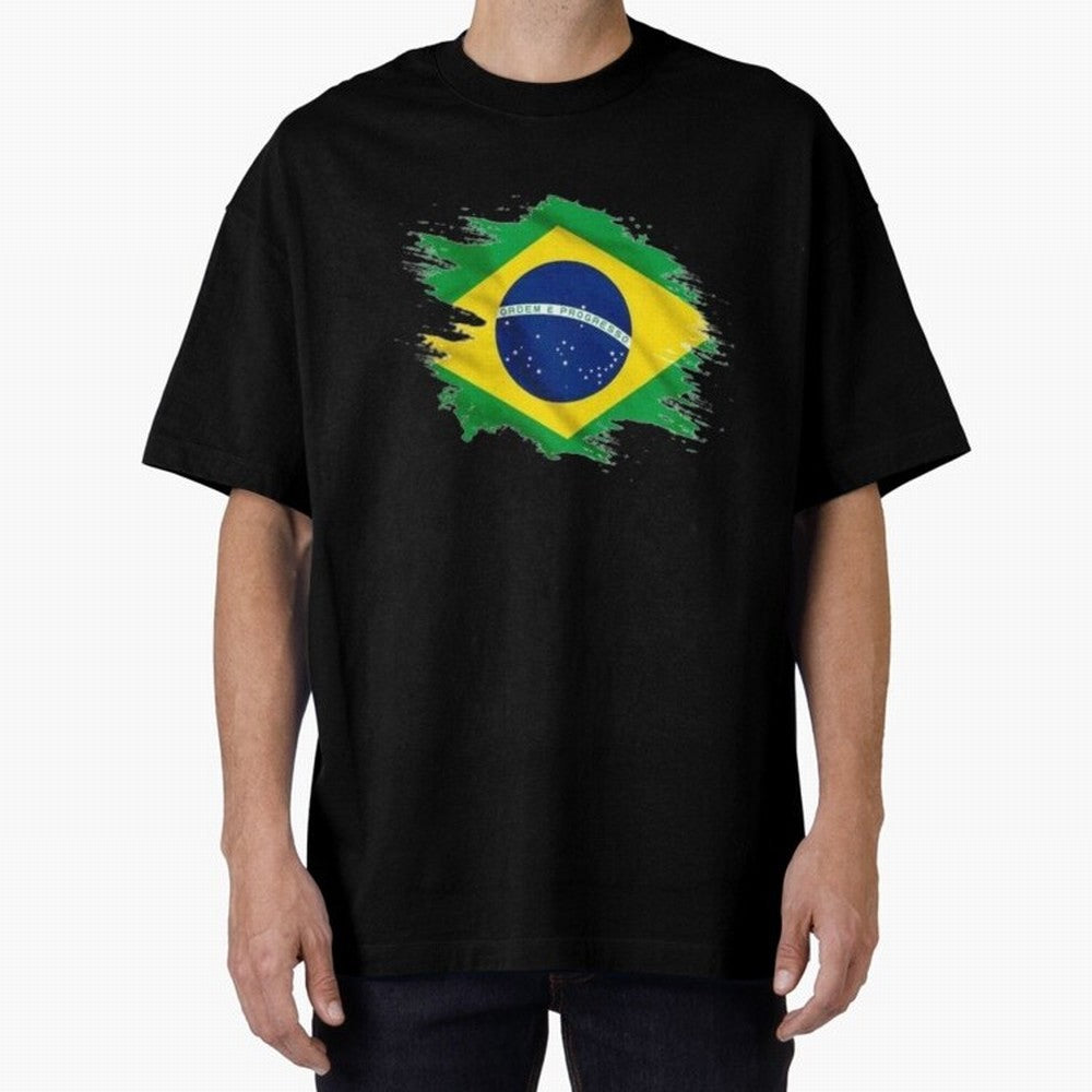 Brazil Flag Artistic Brush Stroke - Modern Flag Design T-Shirt Classic T-Shirt Show Up for the Glory of FIFA World Cup 2026 Filled with CR7 and Messi, Argentina and Brazil Energy, Championship Spirit, Famous Goals, Roaring Crowds and International
