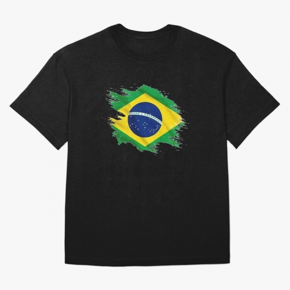 Brazil Flag Artistic Brush Stroke - Modern Flag Design T-Shirt Classic T-Shirt Show Up for the Glory of FIFA World Cup 2026 Filled with CR7 and Messi, Argentina and Brazil Energy, Championship Spirit, Famous Goals, Roaring Crowds and International