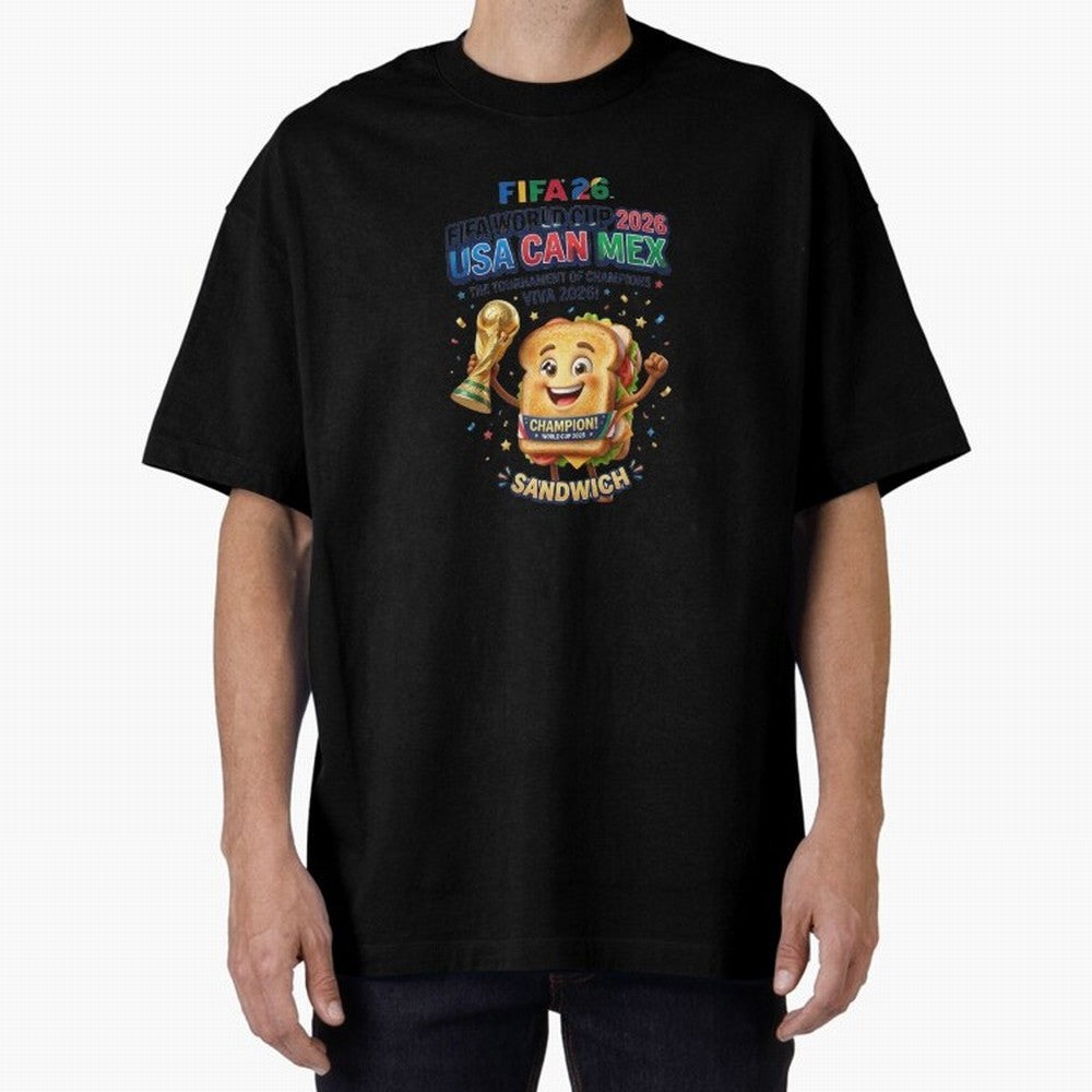Cartoon Sandwich Champion Holding 2026 World Cup Trophy Classic T-Shirt Cheer through Every Moment of FIFA World Cup 2026 Group Stage Spirit, Filled with England and Germany, Mbappe, Global Supporter Spirit, Legendary Goals, National Colors and