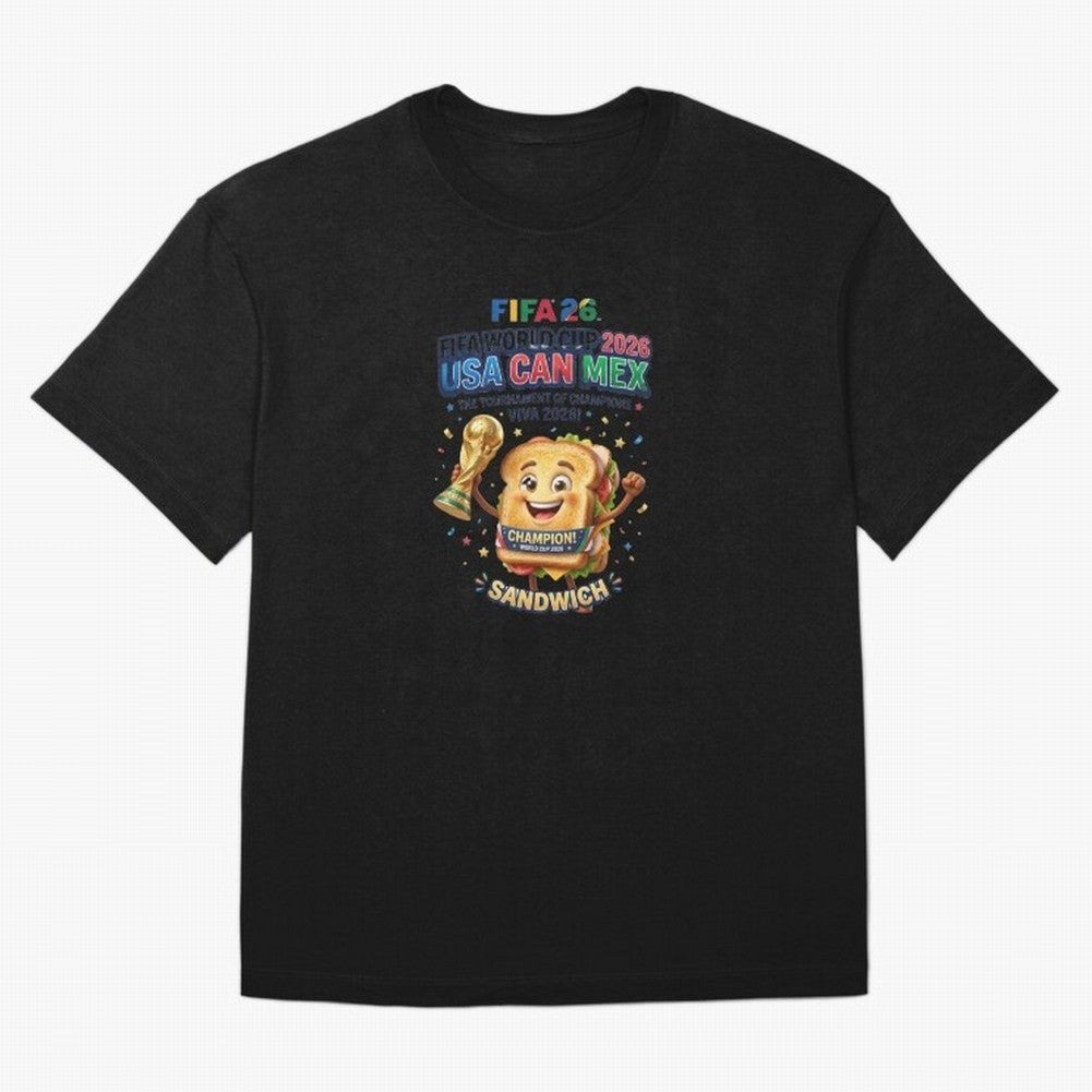 Cartoon Sandwich Champion Holding 2026 World Cup Trophy Classic T-Shirt Cheer through Every Moment of FIFA World Cup 2026 Group Stage Spirit, Filled with England and Germany, Mbappe, Global Supporter Spirit, Legendary Goals, National Colors and