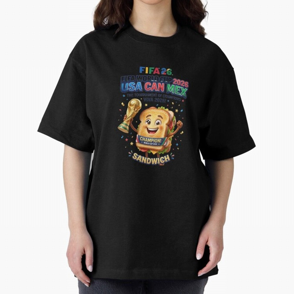 Cartoon Sandwich Champion Holding 2026 World Cup Trophy Classic T-Shirt Cheer through Every Moment of FIFA World Cup 2026 Group Stage Spirit, Filled with England and Germany, Mbappe, Global Supporter Spirit, Legendary Goals, National Colors and
