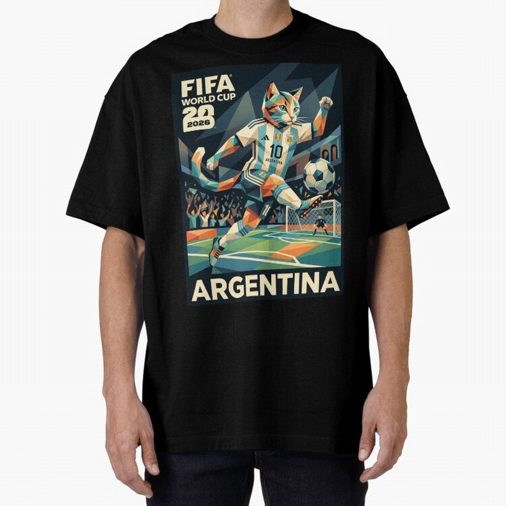 Argentina Cat World Cup 2026 ¨C Geometric Football Art Classic T-Shirt Discover FIFA World Cup 2026 Group Stage for Fans of Neymar and Argentina, France and Brazil, Bringing Football History, Final Match Energy, Crowd Noise and Once in a Lifetime