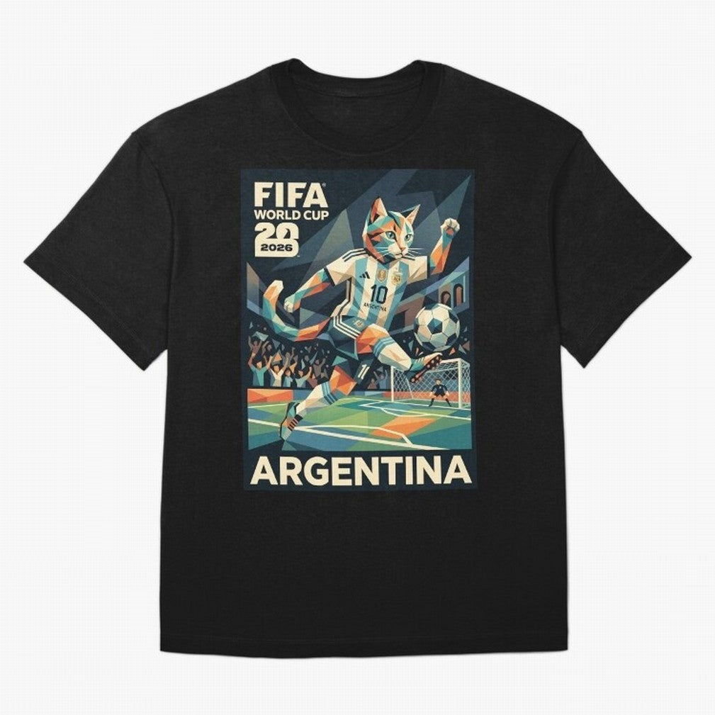 Argentina Cat World Cup 2026 ¨C Geometric Football Art Classic T-Shirt Discover FIFA World Cup 2026 Group Stage for Fans of Neymar and Argentina, France and Brazil, Bringing Football History, Final Match Energy, Crowd Noise and Once in a Lifetime