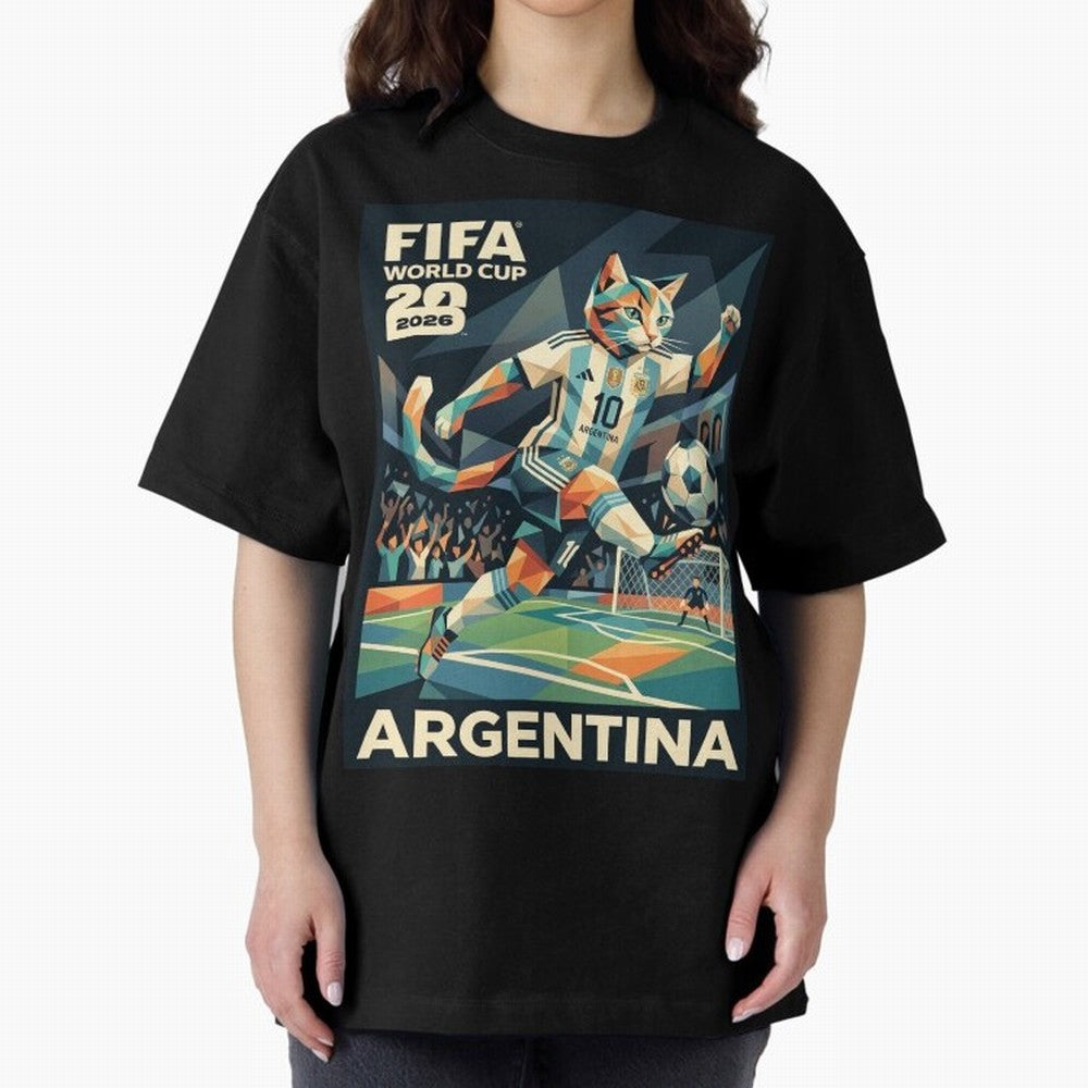 Argentina Cat World Cup 2026 ¨C Geometric Football Art Classic T-Shirt Discover FIFA World Cup 2026 Group Stage for Fans of Neymar and Argentina, France and Brazil, Bringing Football History, Final Match Energy, Crowd Noise and Once in a Lifetime