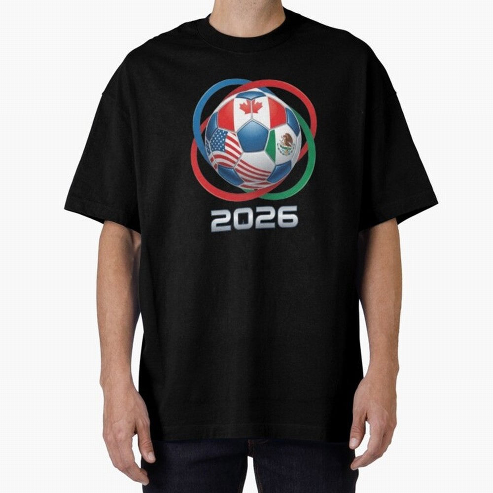 3D Realistic World Cup 2026 Soccer Ball with Rings Oversized T-Shirt Spotlight FIFA World Cup 2026 Group Stage Highlighting Cristiano Ronaldo, England Energy, Classic Soccer Heritage, Championship Pressure, Fan Loyalty and International Pride;