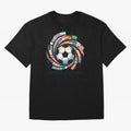 2D World Cup 2026 Football Spiral Flag Design T-Shirt Oversized T-Shirt Bring Bold Fan Energy to Global Football Passion for FIFA World Cup 2026 USA Canada Mexico, Featuring Messi, CR7 and Mbappe, Argentina, France and Brazil, Football Festival
